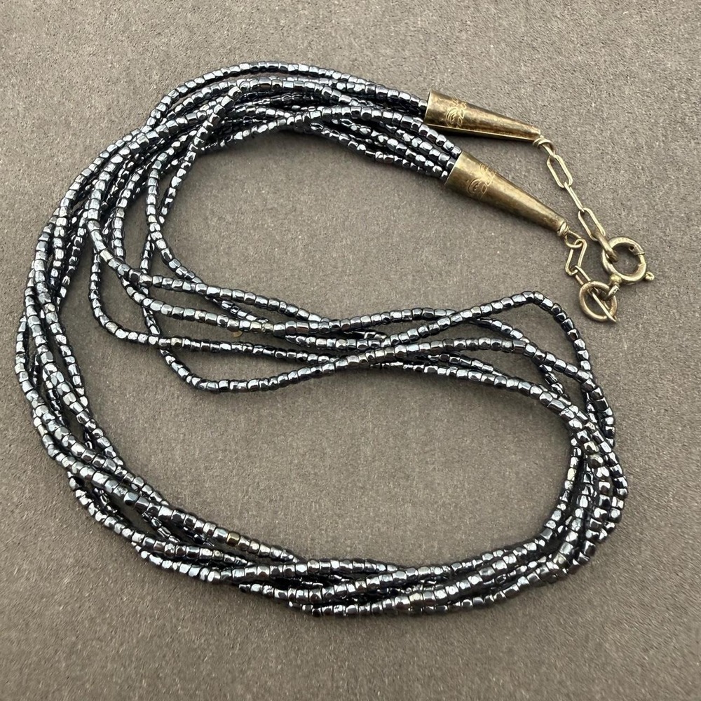 Multi Strand Seed Bead Necklace Sterling Silver Liquid Metallic Layered Boho